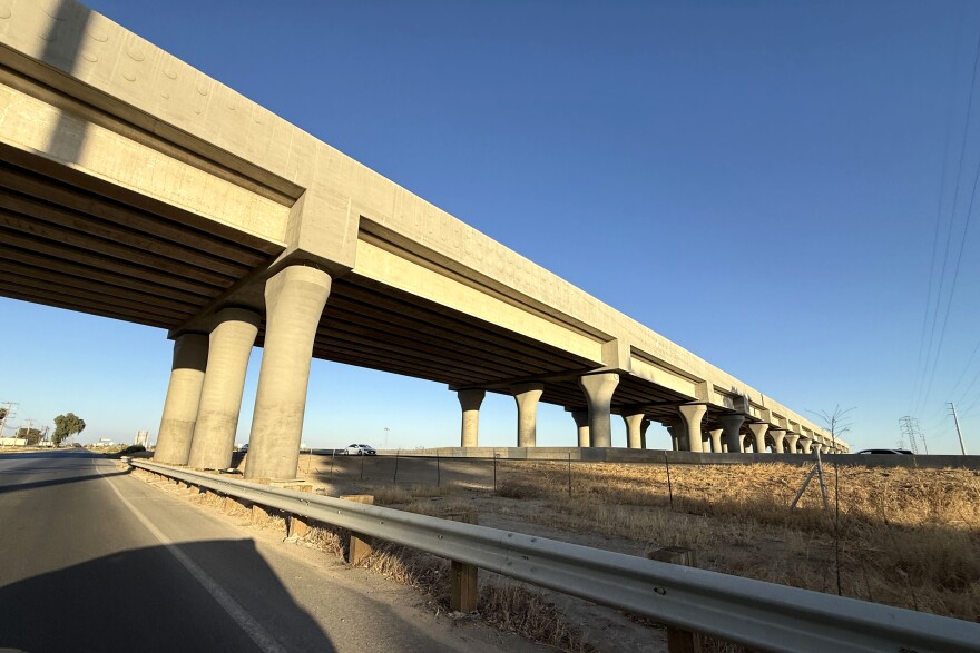 California's high-speed rail project cuts along the edge of the city of Hanford. The project has been mired in controversy, especially from rural farmers and city officials who criticize the lack of progress.