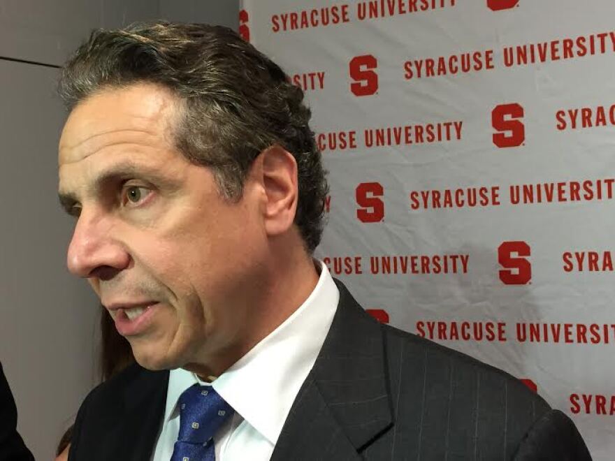 Cuomo answered questions on the scandal in the Senate after an event at Syracuse University Wednesday