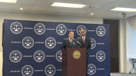 Washington Secretary of State Steve Hobbs speaks at a press conference announcing a new election-related lawsuit, alongside Attorney General Nick Brown on Wednesday, Aug. 26, 2026, in Seattle.