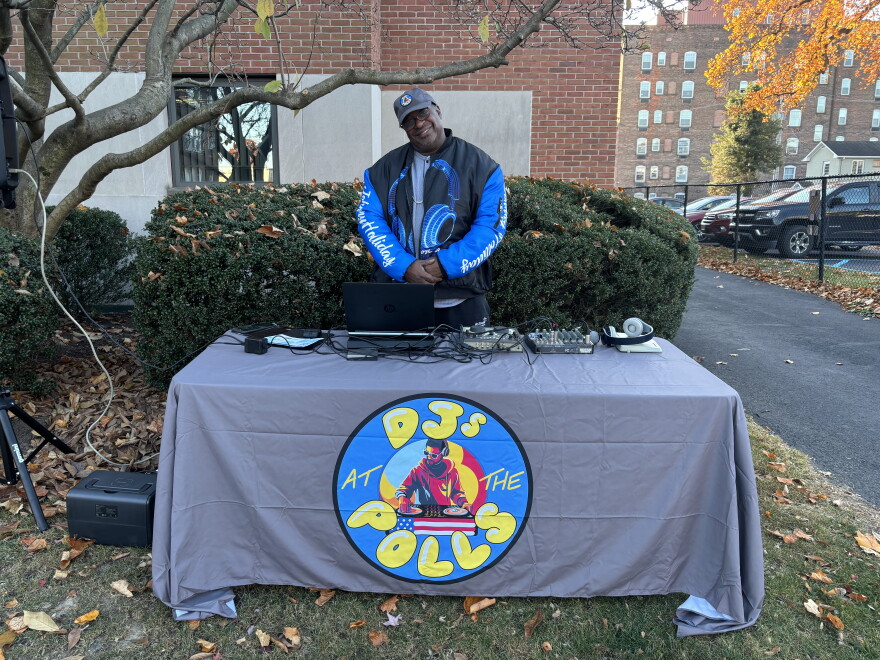 DJ Jonny Holiday worked an Election Day gig playing rock and pop music to get people energized to vote in Wilkes-Barre on Nov. 5, 2024