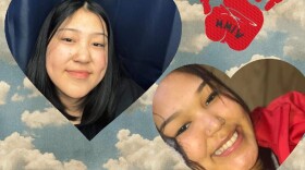 a flyer with two women's photos in hearts on it