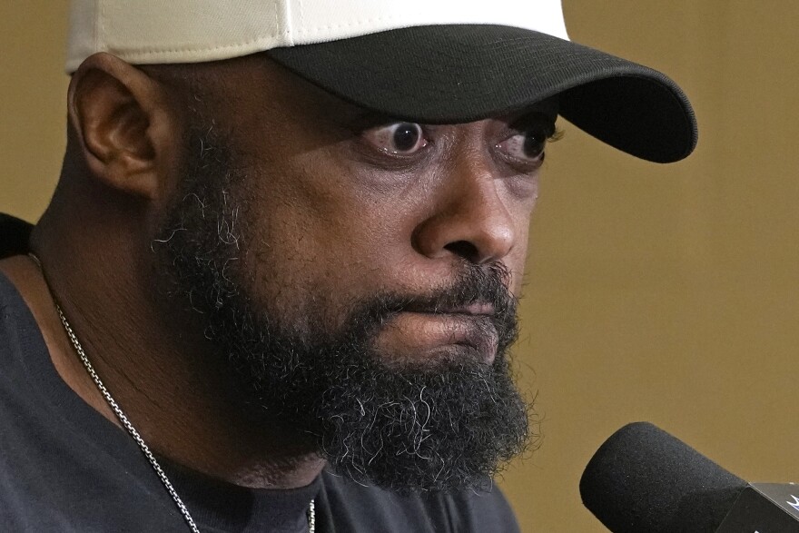 Pittsburgh Steelers coach Mike Tomlin meets with reporters following the team's 30-13 loss to the Indianapolis Colts on Saturday, Dec. 16, 2023, in Indianapolis.