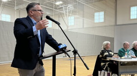 Richard Paquette, an environmental consultant to Algonquin Gas Transmission, speaks at a Cape Cod Commission subcommittee hearing Wednesday on the proposed natural gas pipeline that will replace older pipelines under the Bourne and Sagamore bridges.