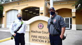 Rescue lieutenant Rebecca Creech-Redding (right) and firefighter EMT Clinton Drake (left) spend days at a time at Alachua County Fire Rescue Station 30, which houses two ambulances.