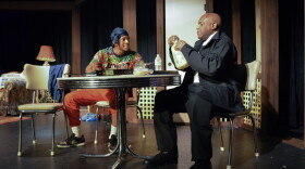 Tyler G. Thompson, left, as Jamal and Andre Minkins as David in the new play "A House is Not A Home" at Matthews Playhouse.