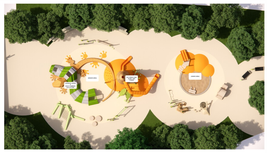 An overhead view of an artist rendering of a playground.