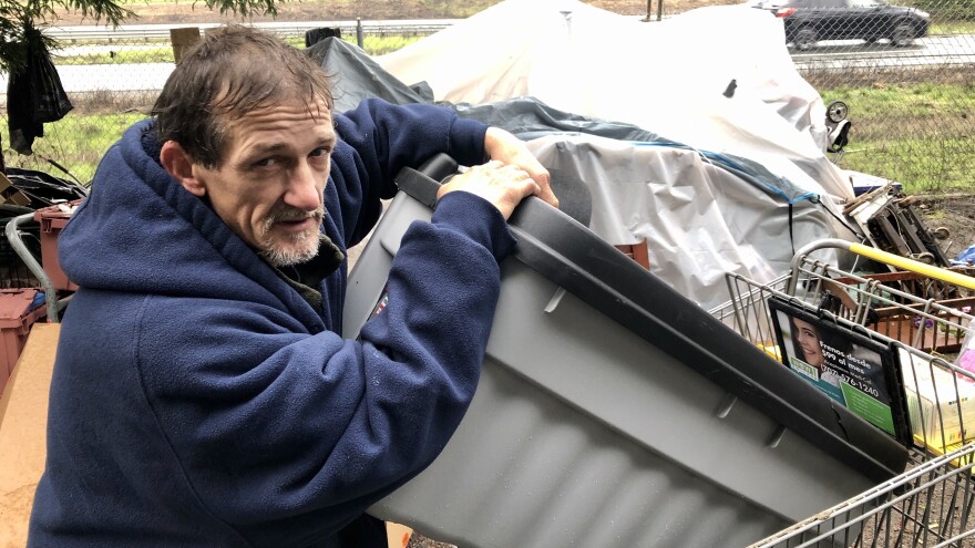 Charles Gibson, who goes by the nickname "Cowboy," lives at the tent city in Santa Rosa, Calif. "It's a struggle for anybody to keep warm and keep your heart and head light and strong," he says. "I'm doing the best I can."