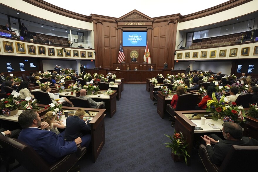 Florida Senate President Ben Albritton leads the opening senate session of the 2025 legislative session, at the state capitol in Tallahassee, Fla., Tuesday, March 4, 2025. 