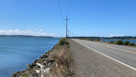 A glimpse of the waterway just off Hwy 101 where the Port of Coos Bay plans to develop a shipping container terminal on Sept. 15, 2024.