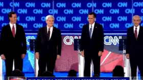 The four remaining GOP contenders at last month's debate in Florida.