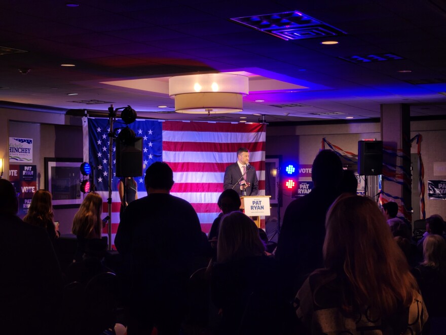 Rep. Pat Ryan speaking to supporters in Kingston after declaring victory in New York's 18th District House race. 