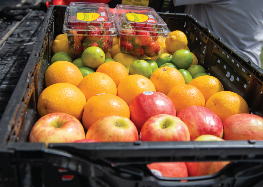 A basket of fresh fruit from Kanbe’s Market