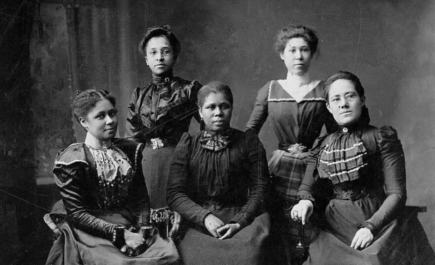 Five members of Newport's Women's League, a political group. The club was founded by Mary Dickerson, a successful dressmaker.