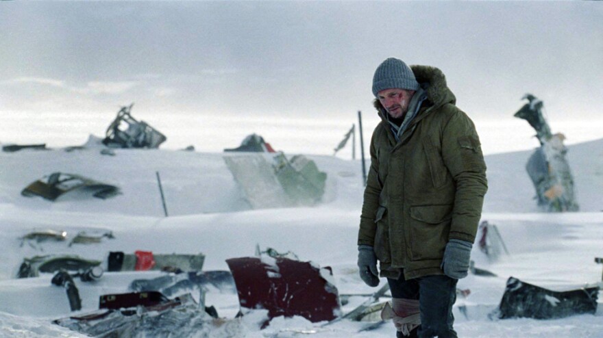 John Ottway (Liam Neeson), survivor of a plane crash in the Arctic, considers his next — and maybe final — move in <em>The Grey</em>.