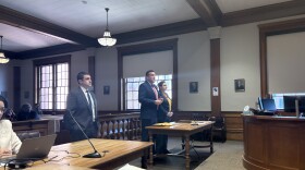 Sarah Burger and her attorney at an April 29th hearing