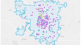 A screenshot of the City of Springfield's recently-launched map of short-term rental properties, as seen on May 13, 2024.