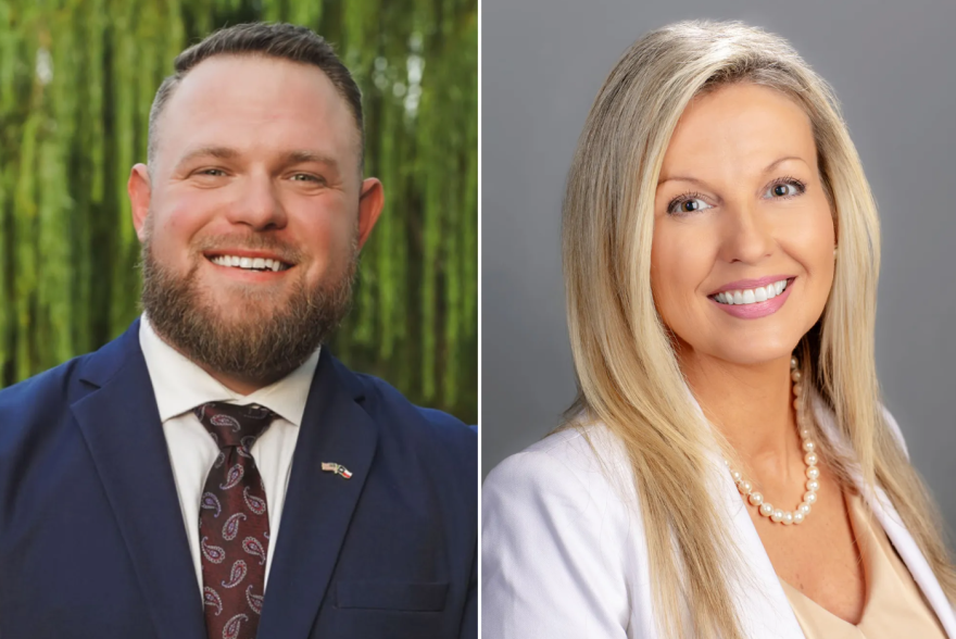 The candidates for Texas Senate District 9, Democrat Taylor Rehmet, left, and Republican Leigh Wambsganss.