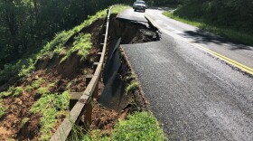 Slope failure near Parkway milepost 128, which has now been fully repaired.