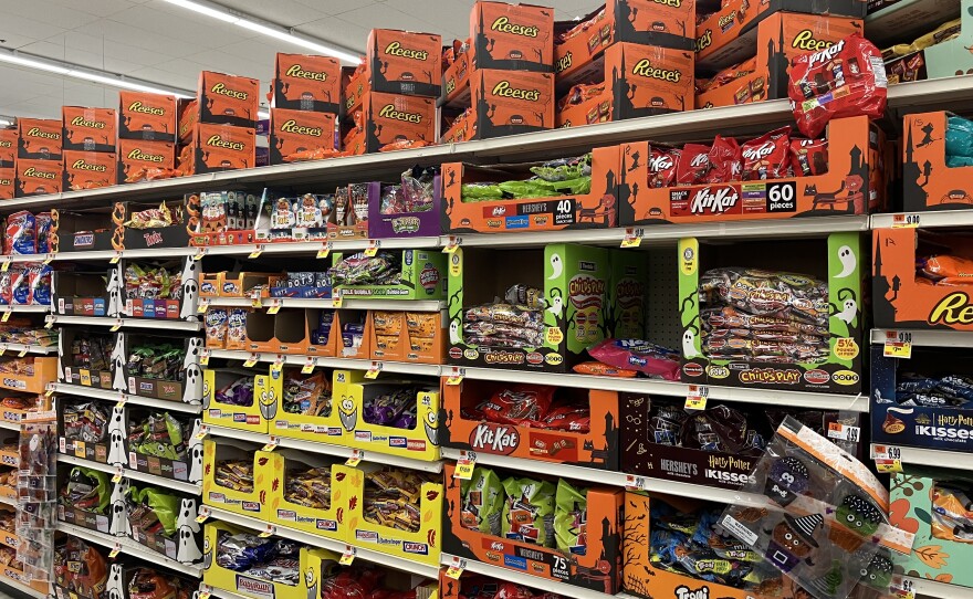 Halloween candy already on display in a grocery store in Towson.
