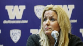 FILE - University of Washington Athletic Director Jennifer Cohen talks to reporters Wednesday, March 15, 2017, in Seattle. Cohen is being hired as Southern California's athletic director after seven years in the same post at the University of Washington according to a person with knowledge of the decision.