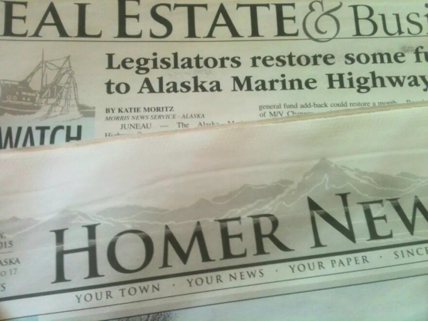 A copy of the Homer News is seen in 2015.
