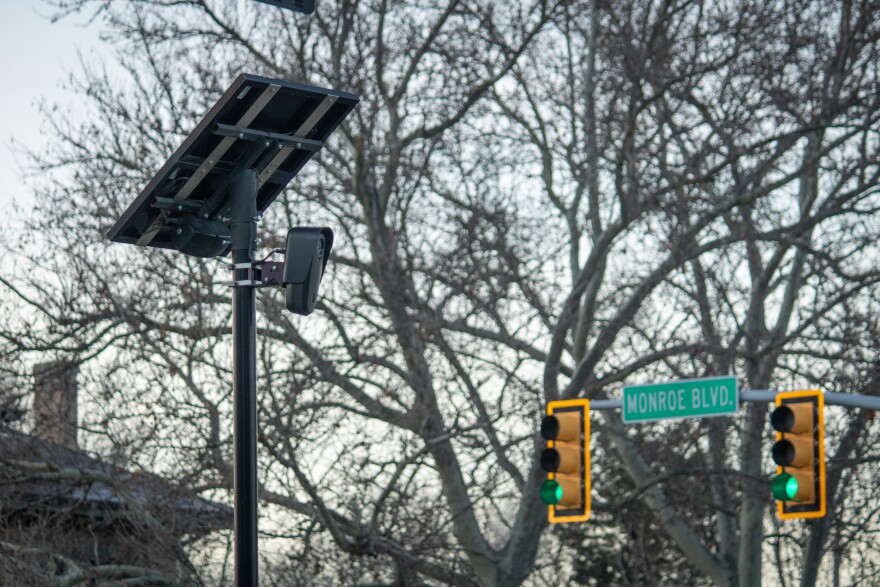 A Flock Safety-brand automatic license plate reader at the intersection of 24th Street and Monroe Boulevard in Ogden, Jan. 21, 2026.