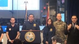 Florida Gov. Ron DeSantis speaks Monday morning at a press conference about Hurricane Dorian at the State Emergency Operations Center in Tallahassee.