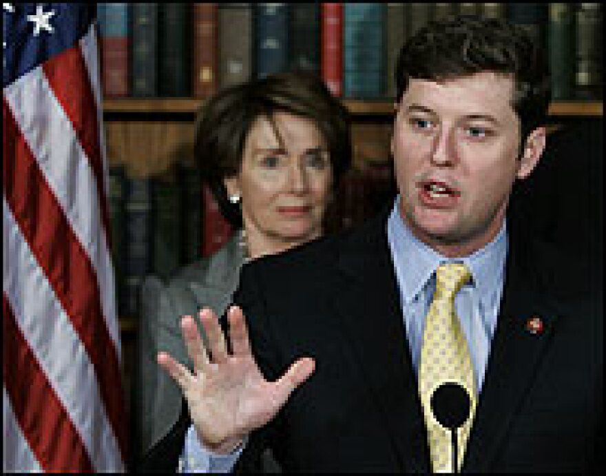 Rep. Patrick Murphy (D-PA), the only member of Congress that served in the Iraq war, speaks during a news conference on Capitol Hill on Feb. 16, 2007. He is planning to support Obama as a superdelegate.