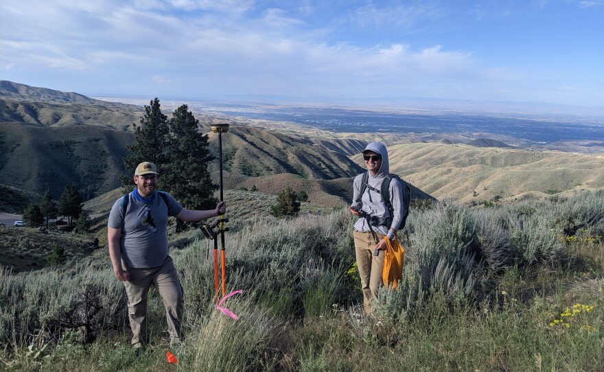 A Boise State research team collecting data on rangeland quality in the Boise foothills.