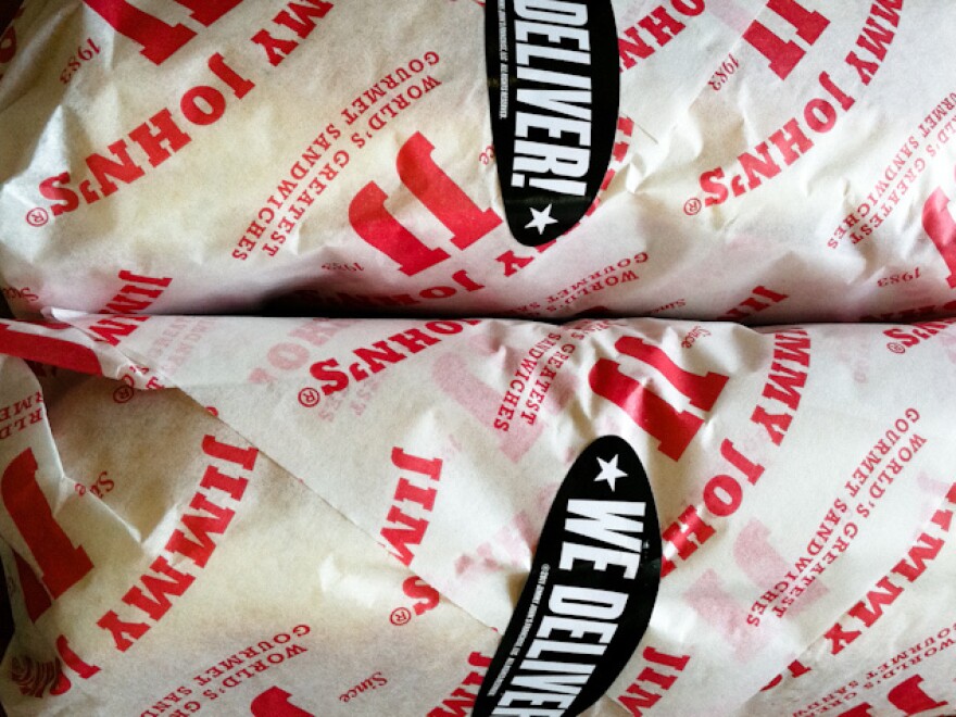 Jimmy John's sandwiches, wrapped and ready to go.