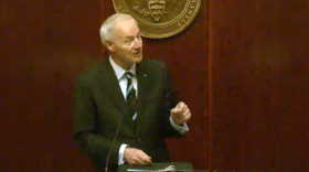 Gov. Asa Hutchinson giving his State of the State address to Arkansas lawmakers at the start of the fiscal session Monday.