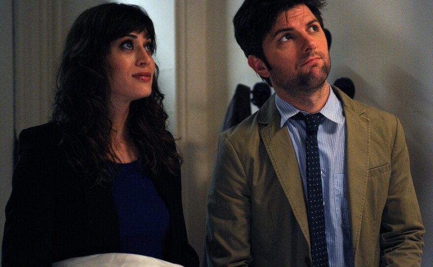 Gena is torn up about re-encountering her high-school love, Clyde (Adam Scott, Caplan's <em>Party Down</em> co-star).