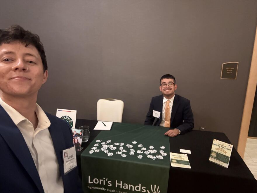 Lori's Hands Metro Detroit Chapter Manager Maddi Riemenschneider (left) and EMU student/Lori's Hand intern James Thurman.