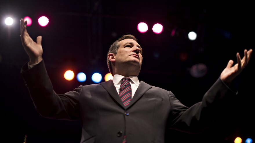 Texas Sen. Ted Cruz speaks during the 2015 Iowa Faith & Freedom Coalition presidential forum. He's made religion a central tenet of his campaign for the Republican presidential nomination.
