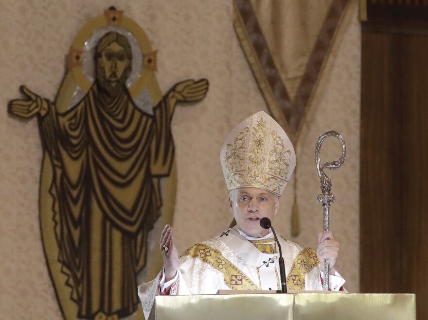 San Francisco Archbishop Salvatore Cordileone celebrates Easter Mass at the Cathedral of Saint Mary in San Francisco on April 12, 2020.