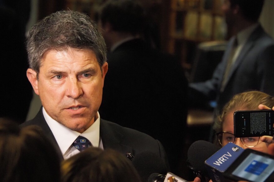 Senate Pro Tem Rodric Bray speaks to the press at sine die on March 8, 2024.
