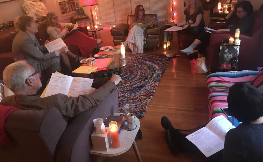 Amy Pickard leads a "Good to Go" party in her living room.