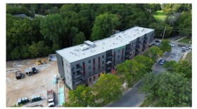 Aerial image of new student housing building at Calvin Theological Seminary