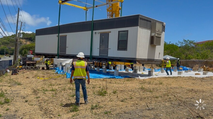 Pictured: A modular morgue unit being delivered to its designated site in the Golden Grove area on St. Croix.