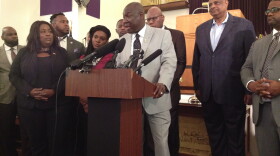 Tallahassee Attorney Ben Crump speaking during a news conference inside a Tallahassee church prior to marching to the capitol Wednesday.