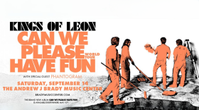 Kings of Leon tour poster with an illustration of the band painting.