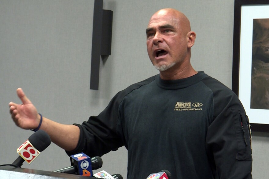 Animal Recovery Mission founder Richard Couto at a press conference in Indianapolis following the release of the Natural Prairie Dairy video.