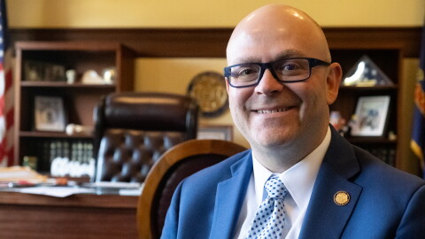 Idaho Secretary of State Phil McGrane sits for a portrait in his office at the state capitol building Tuesday, Sept. 22, 2026.