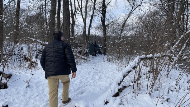 Tim Edgar heads toward encampment