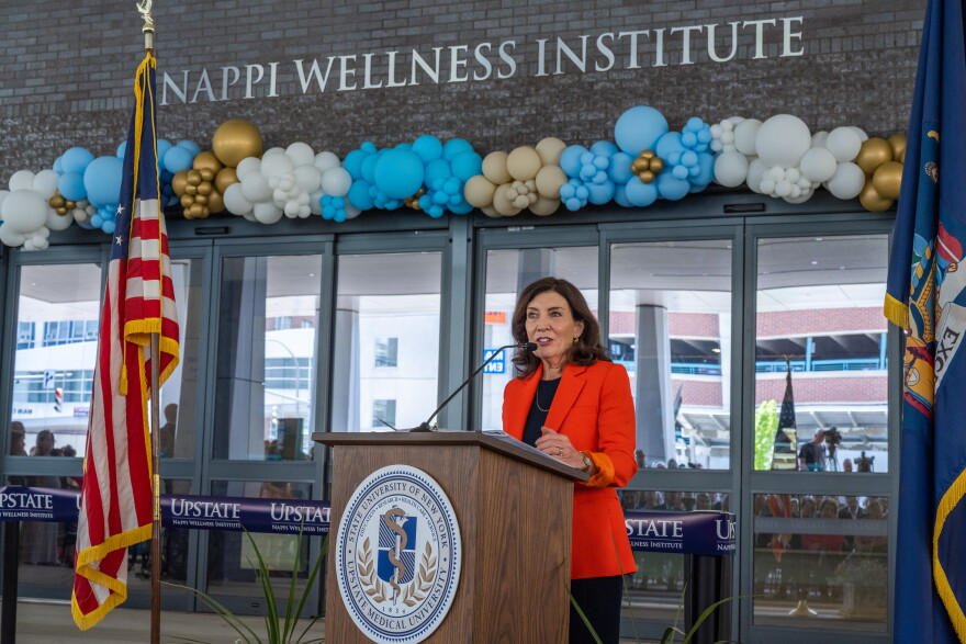 Gov. Kathy Hochul, speaking in Syracuse on Friday, June 2, 2023, said she's still asking the White House for help in dealing with the state's migrant crisis .