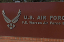 A brown sign reads, "U.S. Air Force F.E. Warren Air Force Base."