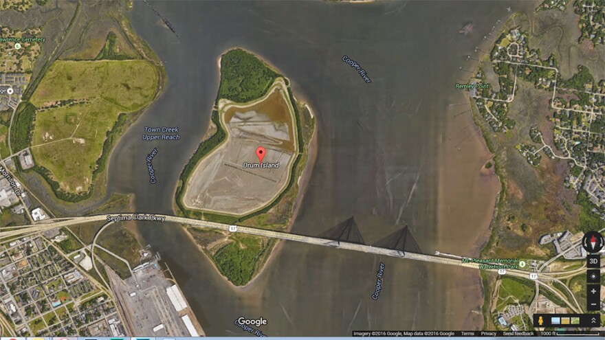 Dredge spoils rest on cleared plot of land in the middle of Drum Island.