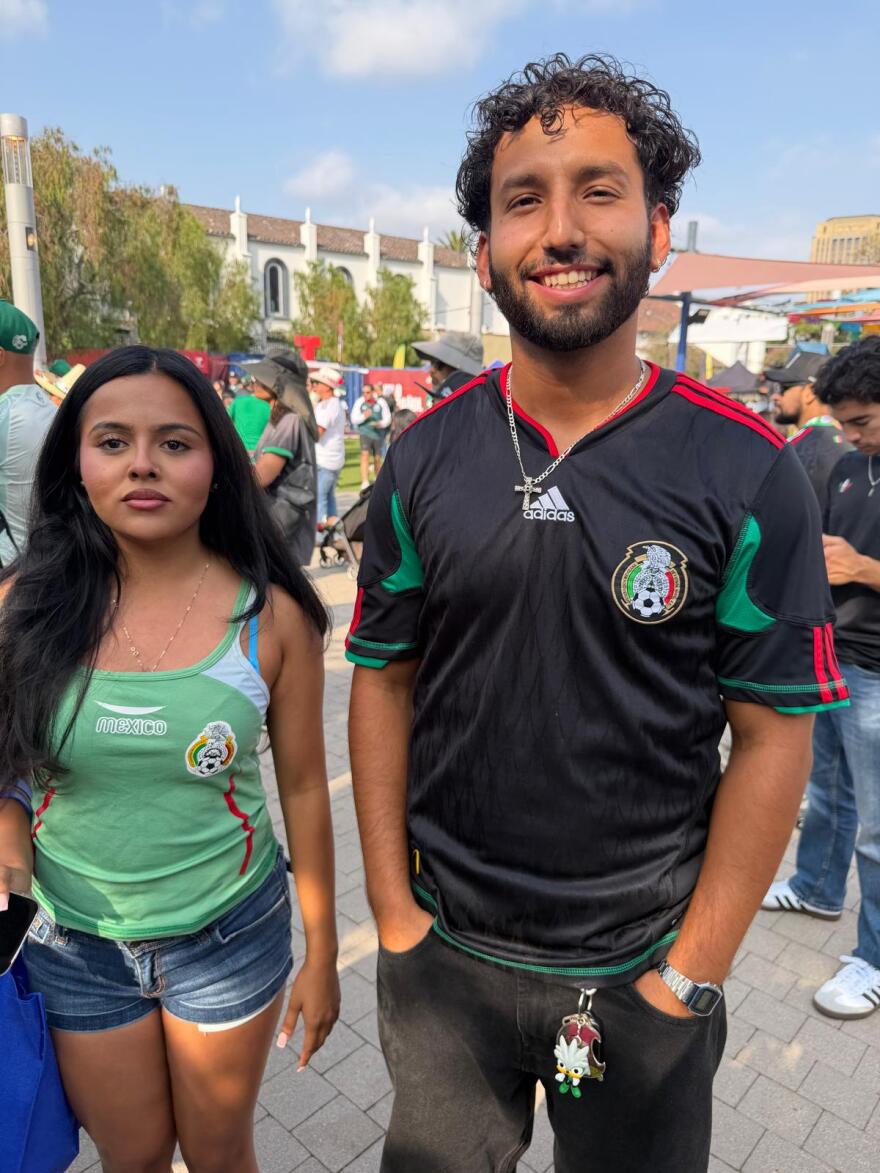Santiago Salazar and Daphne Amezcua watched the México-Ecuador soccer match at Casa Mexico Los Angeles. The ICE raids that stirred fear and anger here and nationwide were on their minds.