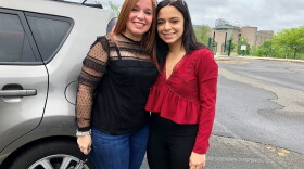 Palmira Arroyo, left, flew in from Puerto Rico for her daughter Karina Lasalle Arroyo's graduation from Central Connecticut State University. Lasalle, right, packed her mom's rental car with luggage from her stay at CCSU after Hurricane Maria. 