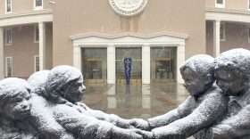 Snow fell in Santa Fe on Dec. 12, 2022. Inside lawmakers made changes to the Roundhouse anti-harassment policy.